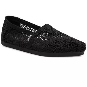 Sz 7 1/2 Women's Black Alpargata Cloudbound Crochet TOMS